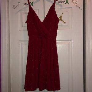 glittery red dress
